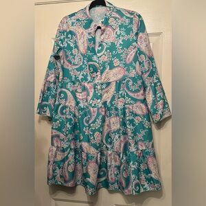 Sunday Up Women’s Paisley Dress Tiered Body, Bell Sleeves, Lagenlook, Boho large